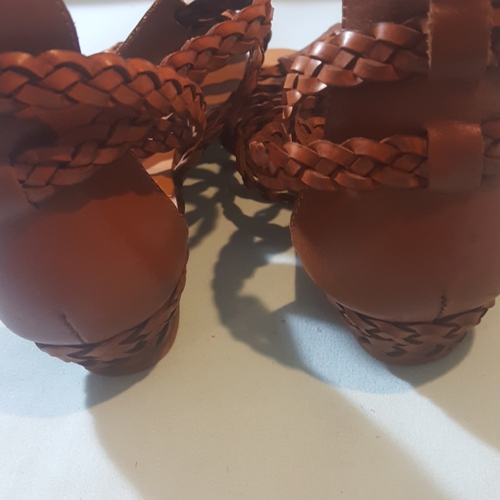 Zara Basic Brown Braided Mini Wedge Gladiator 38 - image 4